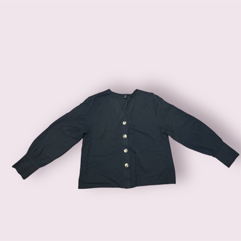 Shein‎ Black Button-Up Blouse Size L